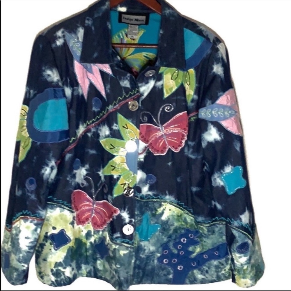 Indigo Moon Artsy Patchwork Embroidered Jacket XL